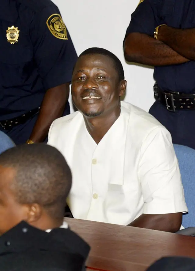 This file photo taken on June 3, 2004 shows Moinina Fofana, accused of war crimes during the 1991 to 2002 conflict in Sierra Leone, at the start of the opening trial of the UN-backed Special Court for Sierra Leone in Freetown