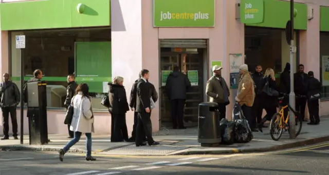 people outside a job centre