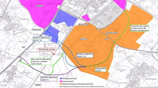 Bicester road options map