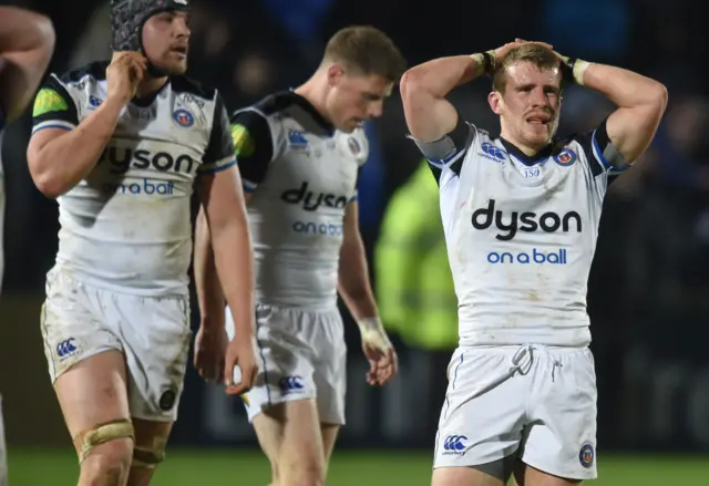 Bath players dejected after defeat by Leinster earlier this season