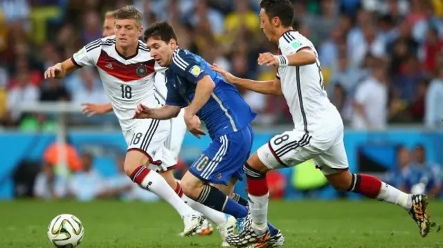 Lionel Messi of Argentina controls the ball in the 2014 World Cup final