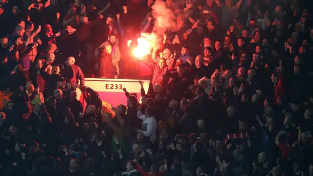 flares were set off at Old Trafford