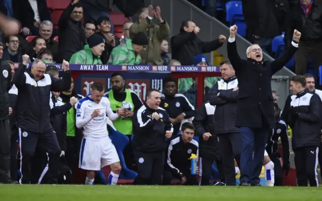 Claudio Ranieri and his backroom staff celebrate