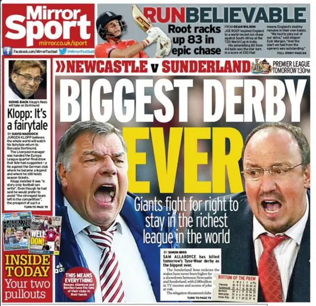 Saturday's Daily Mirror back page