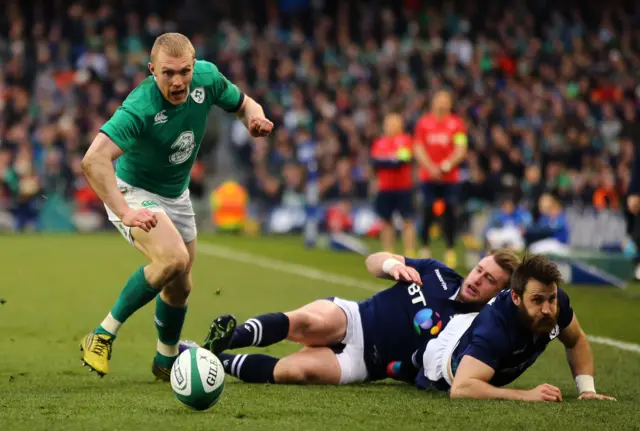 Keith Earls scores a try for Ireland