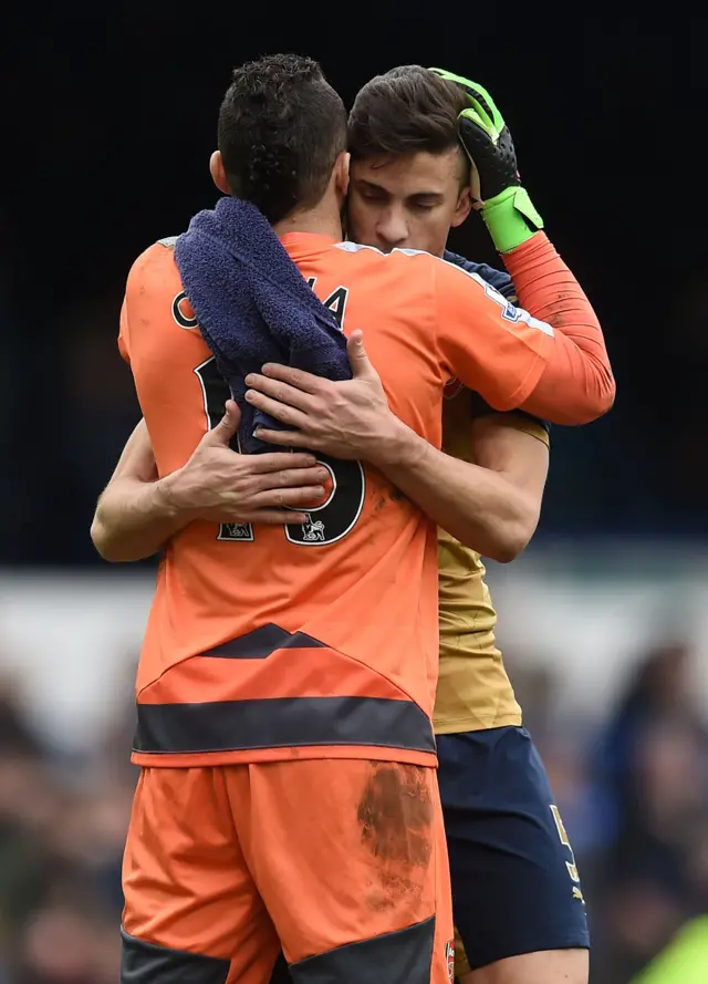 David Ospina and Gabriel celebrate the victory