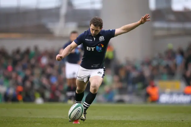 Scotland's Greig Laidlaw kicks a penalty