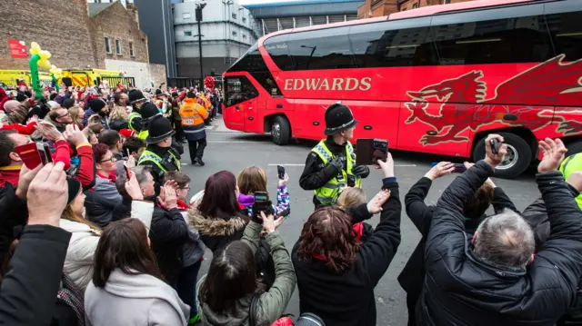 Wales arrive at the Millennium Stadium