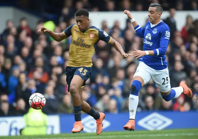 Alex Iwobi scored his first goal for Arsenal on his Premier League debut