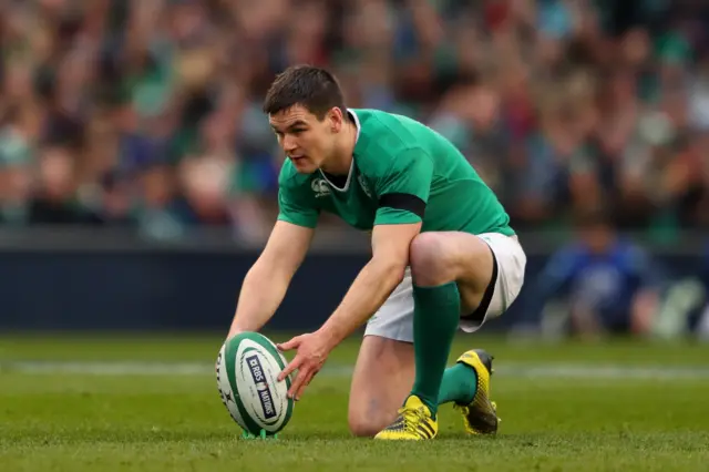 Ireland's Johnny Sexton lines up a kick at goal