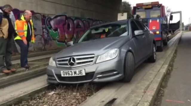 Car stuck on guided busway