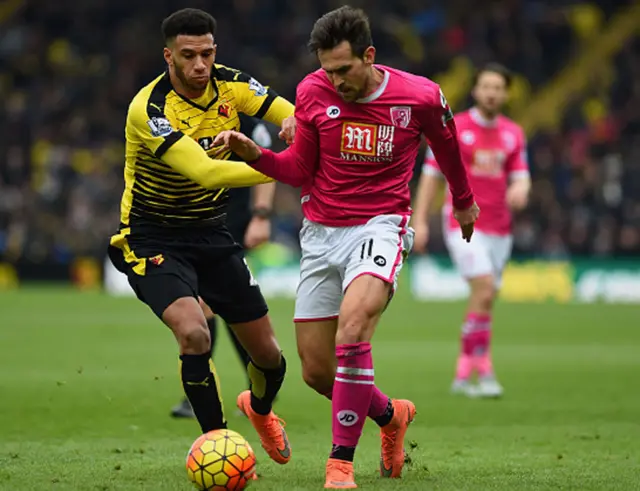 Etienne Capoue of Watford and Charlie Daniels of Bournemouth