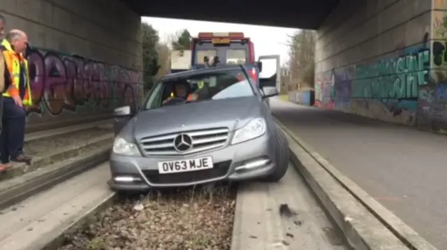 Car stuck on guided busway