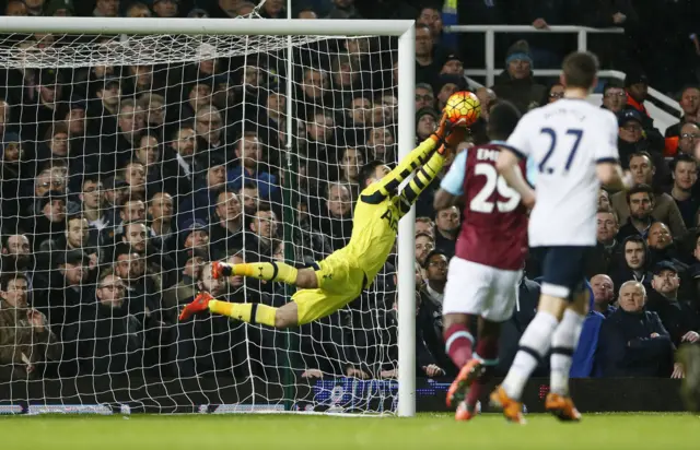 Hugo Lloris is forced to make a save