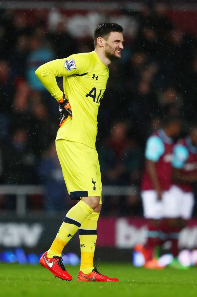 Hugo Lloris of Tottenham Hotspur stands dejected