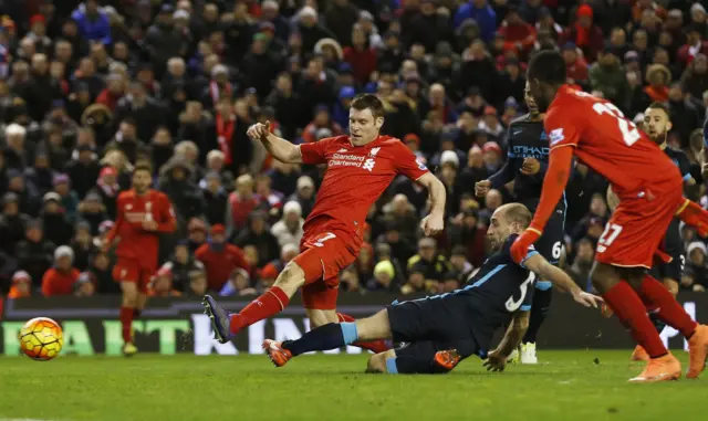 James Milner scores for Liverpool