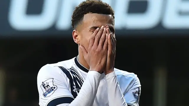 Dele Alli reacts to missing a chance