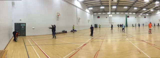 Walking Footballers warm up inside at the FA People's Cup finals