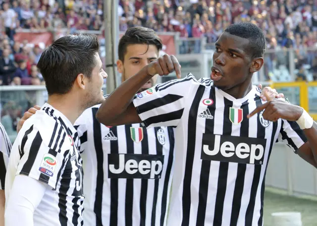 Paul Pogba celebrates with Alvaro Morata