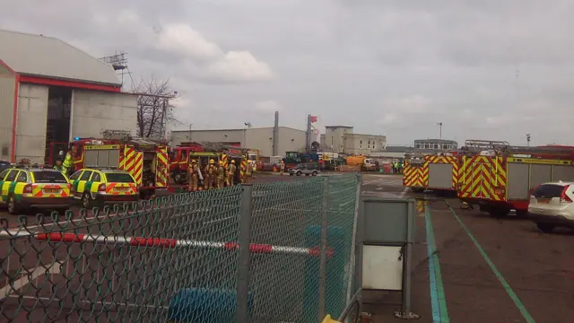 Fire crews at Norwich Airport yesterday