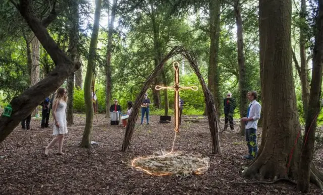 Actors from The Keeper's Daughter company in woodland