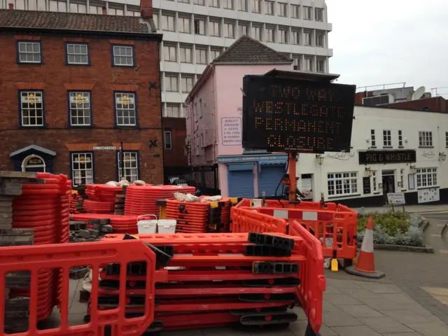 A view of Westlegate, with road closure signs