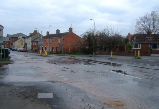 Burst water main at Bondgate in Castle Donington