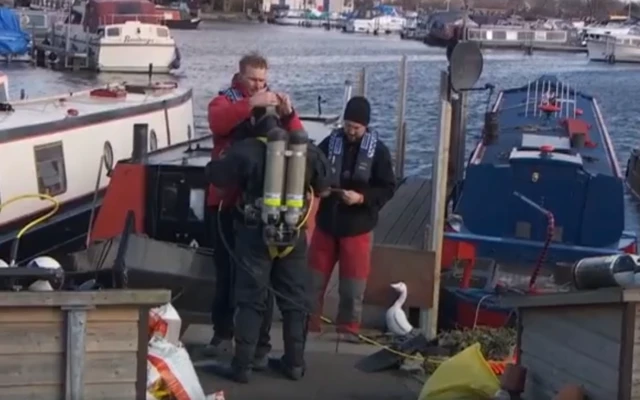 Police divers at Sawley Marina as part of the search team for missing Josh Cotton