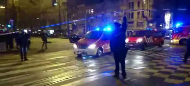 Grab from BBC footage of police operation in Schaerbeek, Brussels