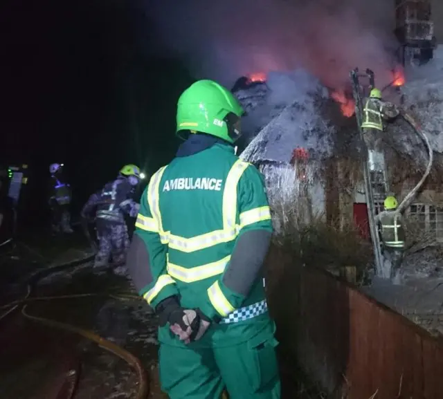 Emergency services at the scene of a house fire in Stapleford