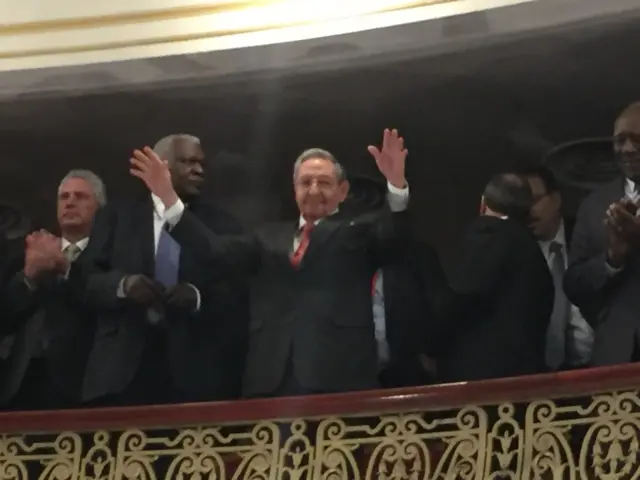 Raul Castro getting his own applause. The Cuban President clapped when Mr Obama mentioned the December 2014 rapprochement, not when he said its full benefits couldn’t be realized without change in Cuba too