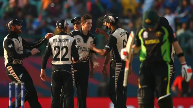 New Zealand celebrate a wicket against Australia