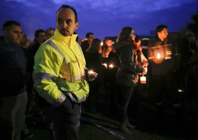 Zaventem airport employees during a "silent walk"