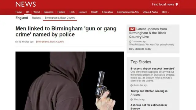 BBC web page on gun crime in Birmingham