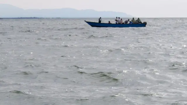 A boat on Lake Albert, which is between Uganda and DR Congo