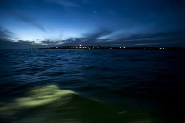 View of Robben Island in South Africa from a ferry