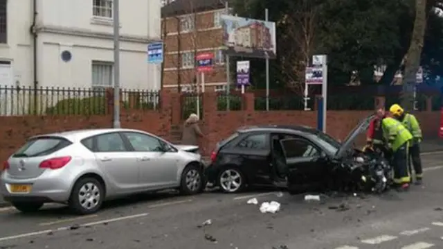 The scene of the smash in Compton Road