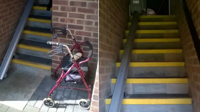 Mobility aids in stairwell