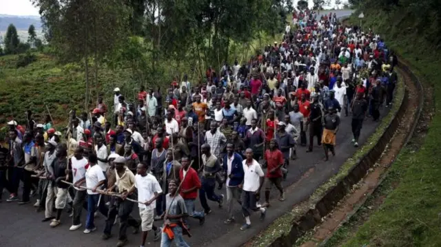 Protesters in Burundi march against the president's third-term bid