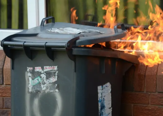 Bin on fire