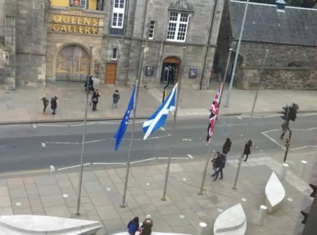 Holyrood's flags flying at half mast as a mark of respect after the Brussels attacks.