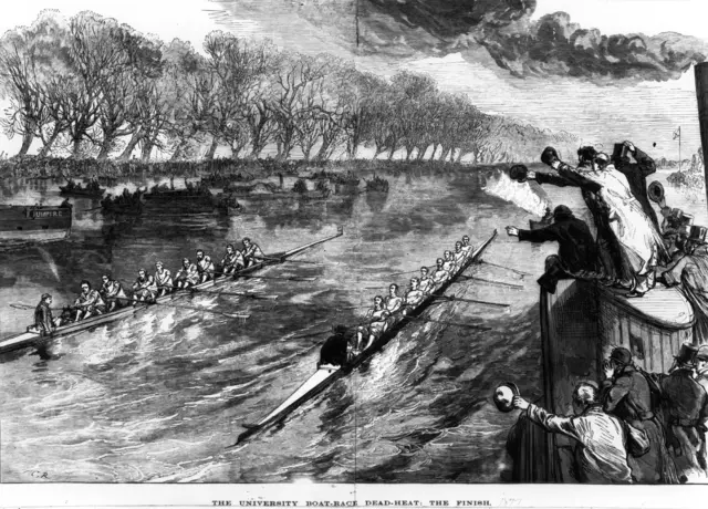 A drawing of the 1877 boat race