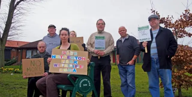 Rob Grainger, Geoff Johnson, Vicky Duckworth, Meg Grainger, Councillor Will Duckworth, Mike Willetts and Bill McComish are determined to stop the new nursery being built on Netherton Park