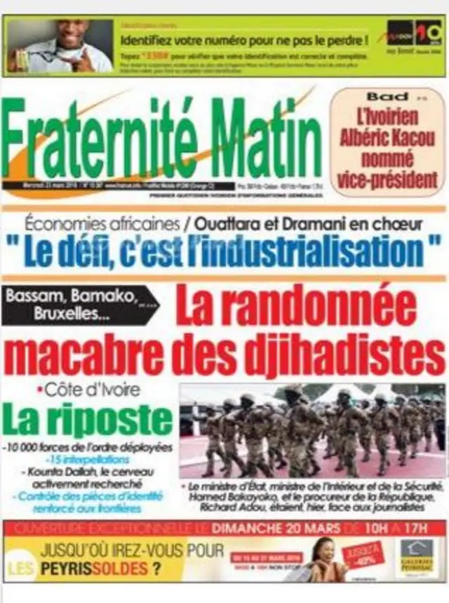 Screen grab of Fraternite Matin's front page