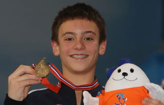 Tom Daley with his gold medal at the 2008 European Championships.