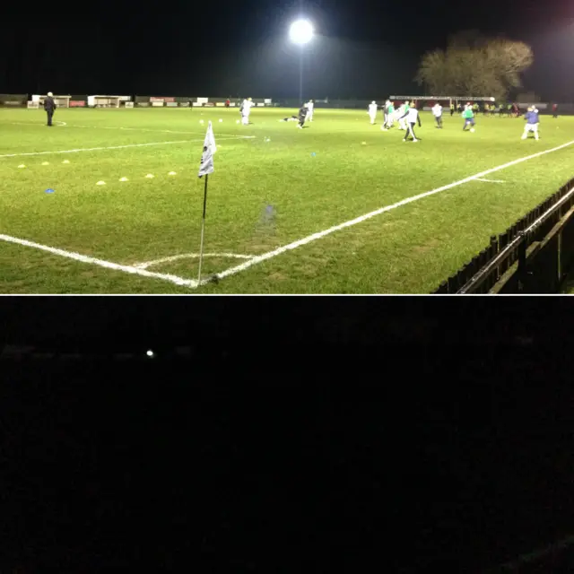 Football pitch before and after flood lights failed