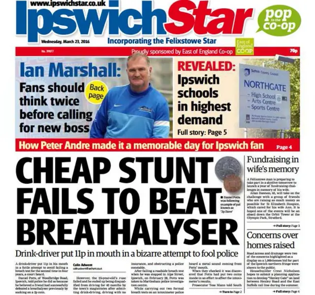 Ipswich Star front page