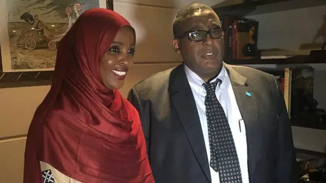 Somali prime minister (R) with campaigner Ifrah Ahmed