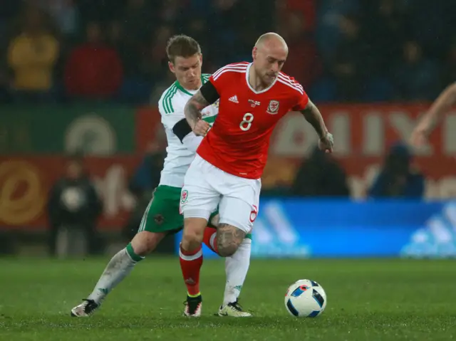 Wales' David Cotterill and Northern Ireland's Steven Davis