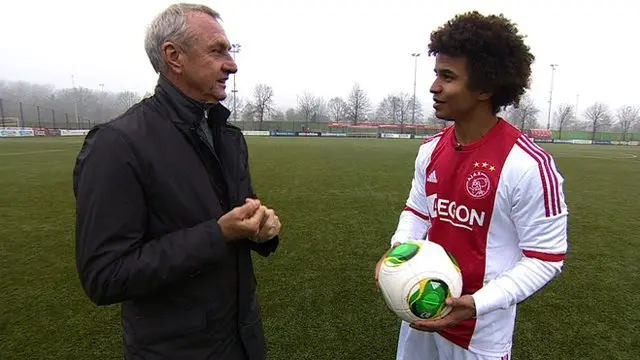 Johan Cruyff with Match of the Day Kickabout and Blue Peter presenter Radzi